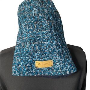 Zero seven loose knit turquoise and grey beanie one size